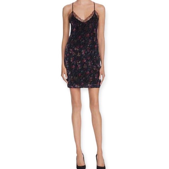 Sleeveless Sweetheart Lace V Neck Floral Mini Slip Dress NEW - Picture 1 of 4